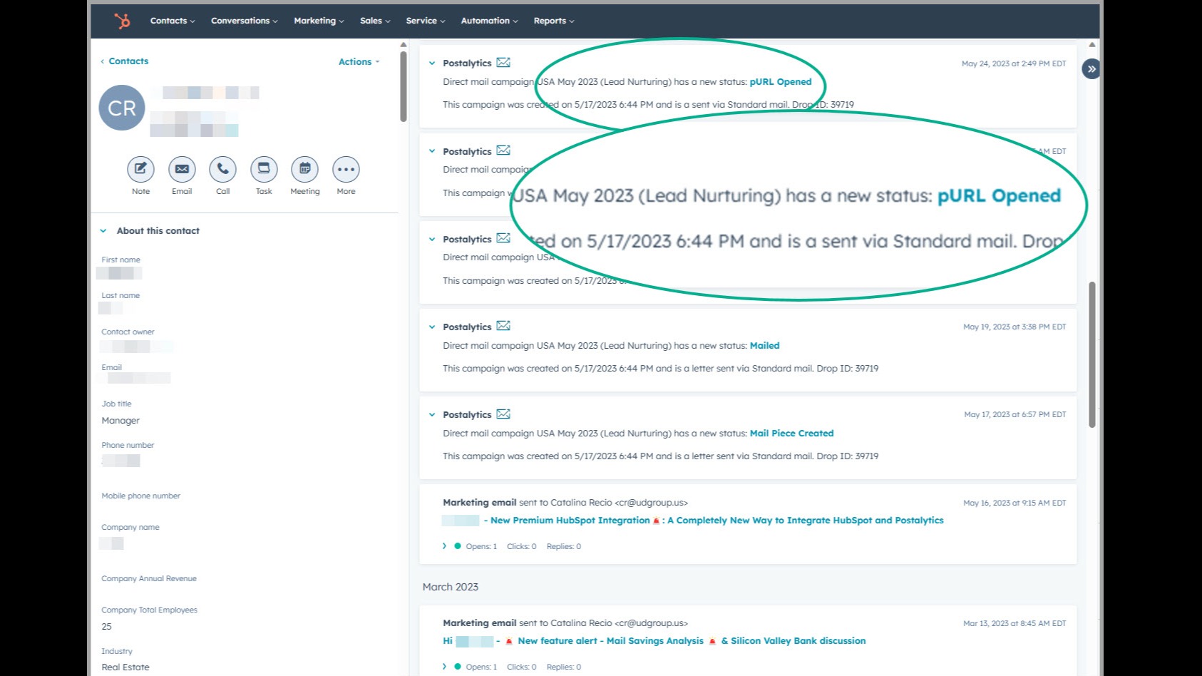 Timeline with postal mail delivery & response - just like email